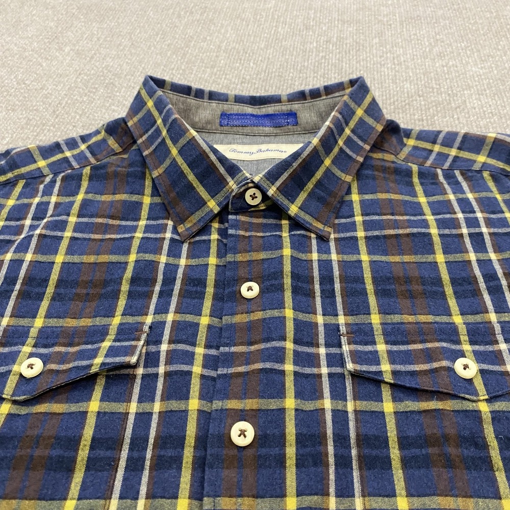 Tommy Bahama Shirt Mens XL Blue Plaid Flannel 100% Cotton Long Sleeve Casual Top - Picture 2 of 10